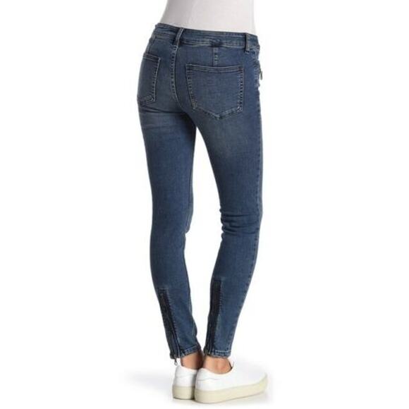 FREE PEOPLE We The Free Skinny Jett Baltic Blue Moto Zip Pocket Ankle Jeans 25 - Picture 6 of 15